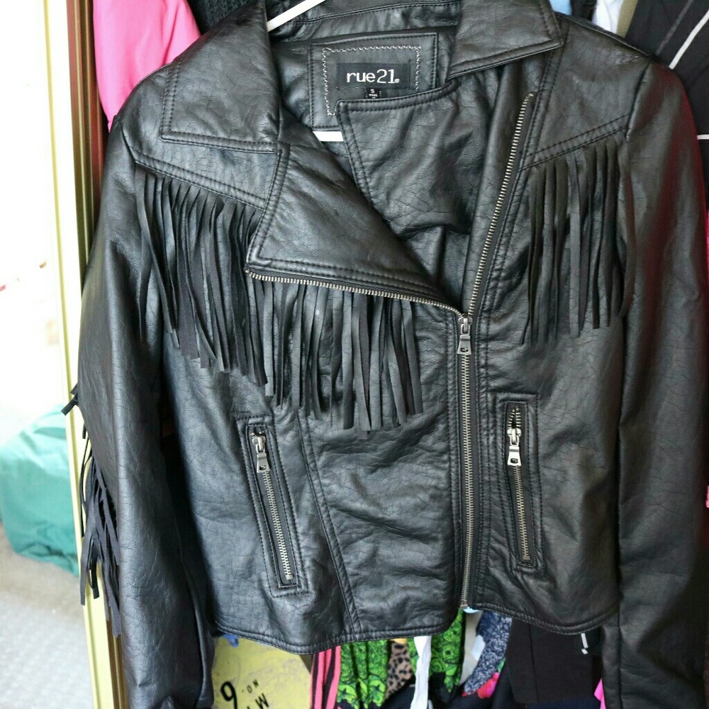 Black Leather Fringe Jacket
